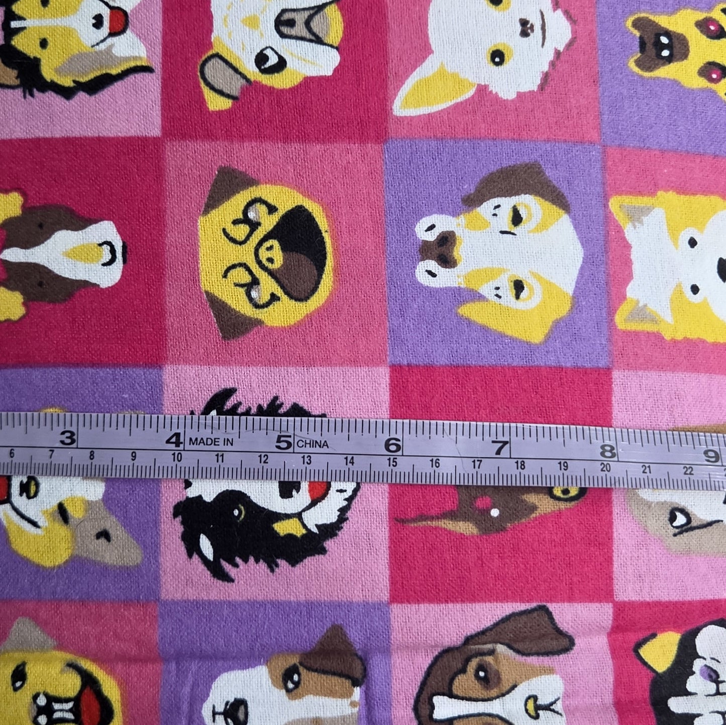 Dog Heads in Squares on Pink ♥ Flannel