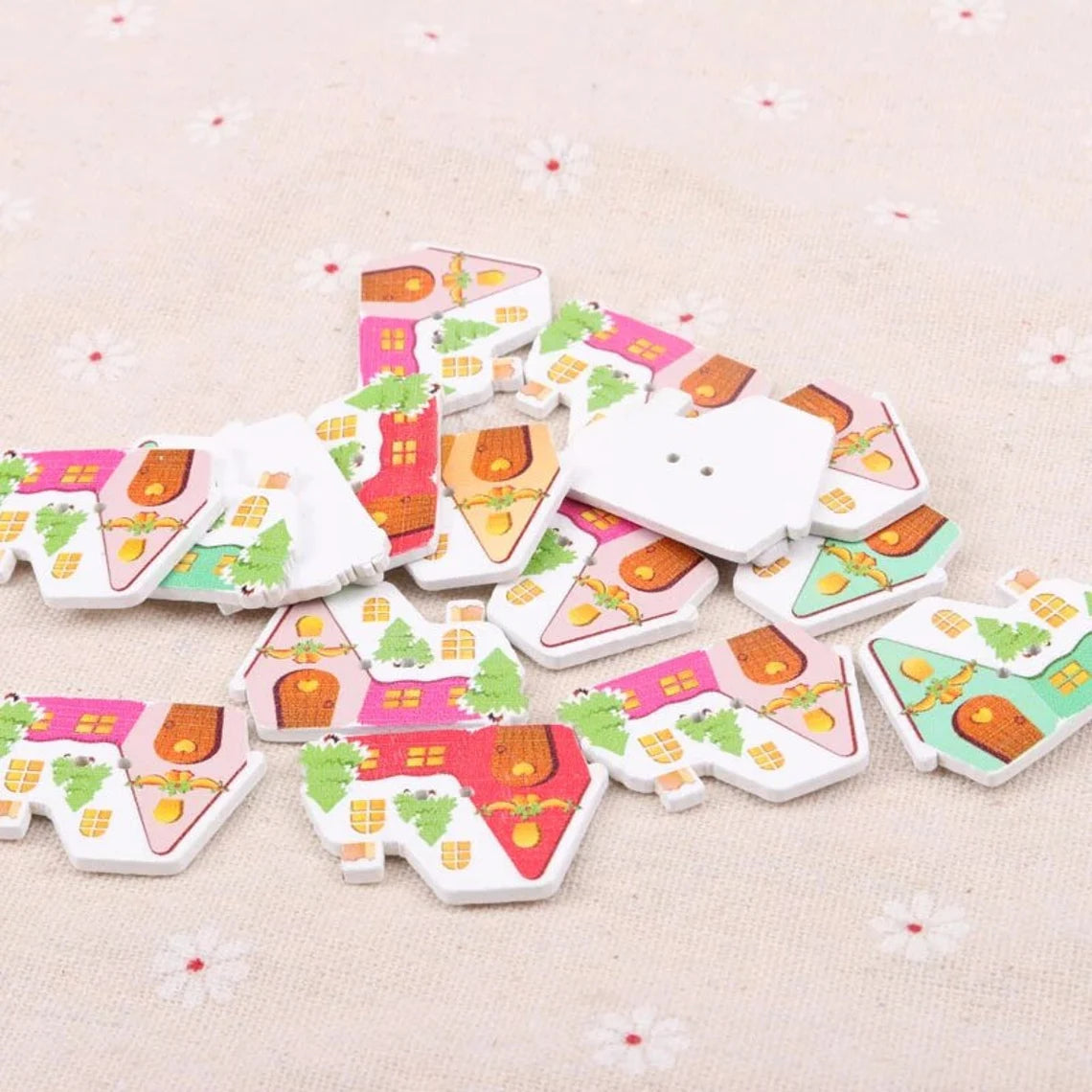 Gingerbread Houses Wooden Buttons - Set of 6