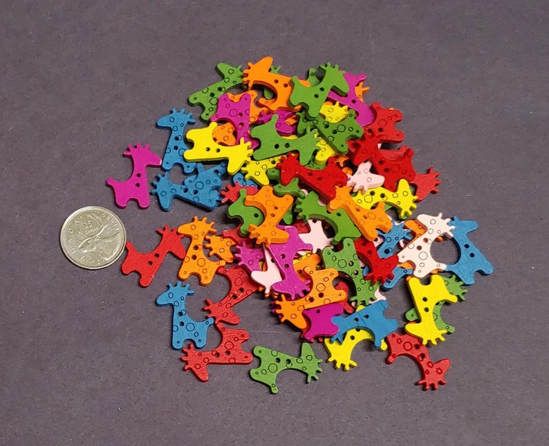 Colorful Giraffes Wooden Buttons - Set of 10