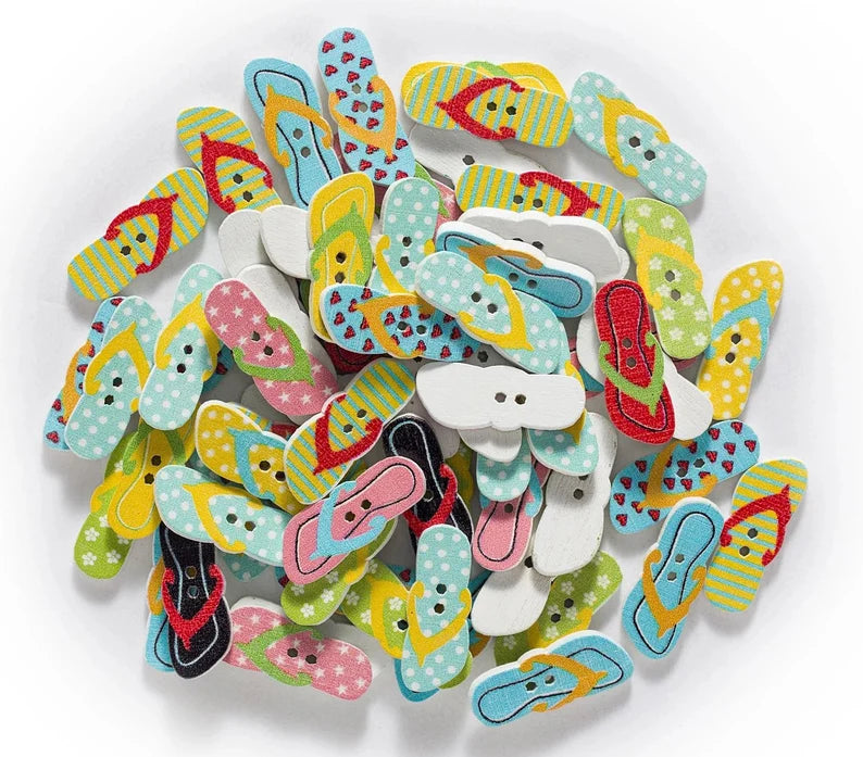 Flip Flop Sandals Wooden Buttons - Set of 10