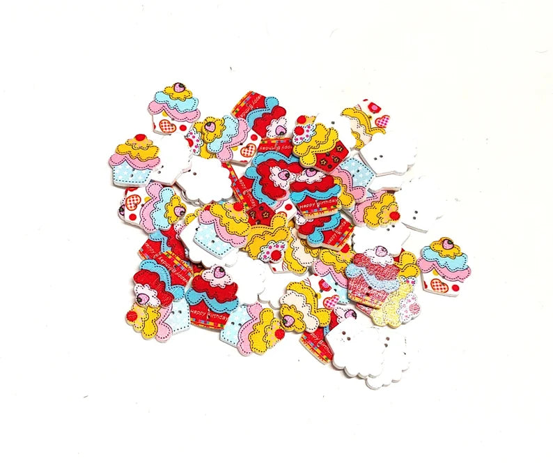 Cupcakes Wooden Buttons - Set of 6