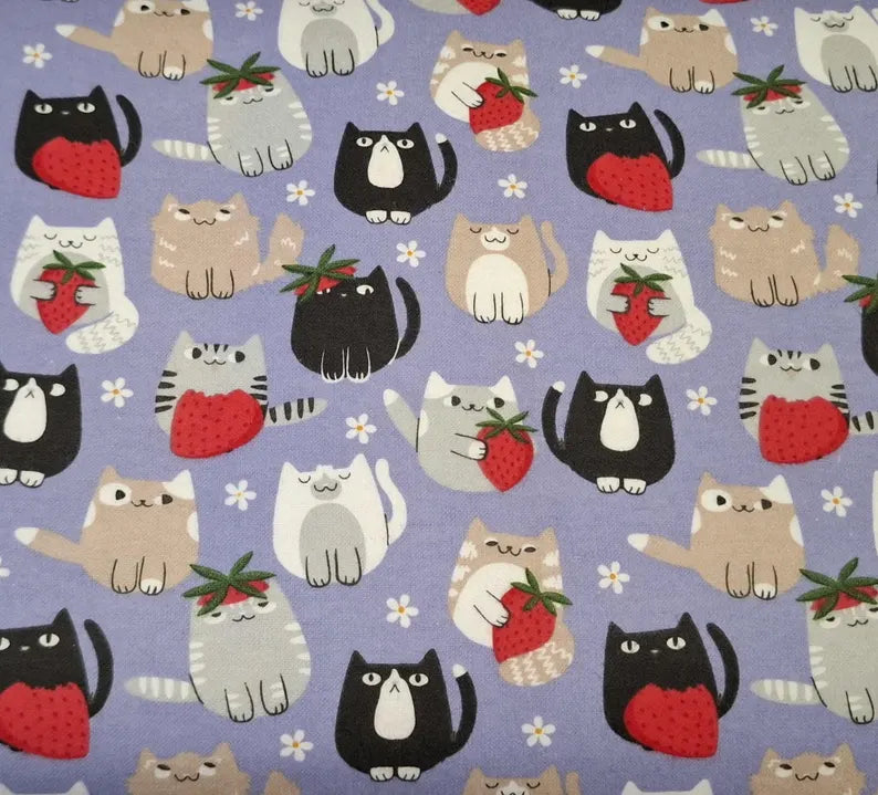 Strawberry Cats on Periwinkle ♥ Flannel