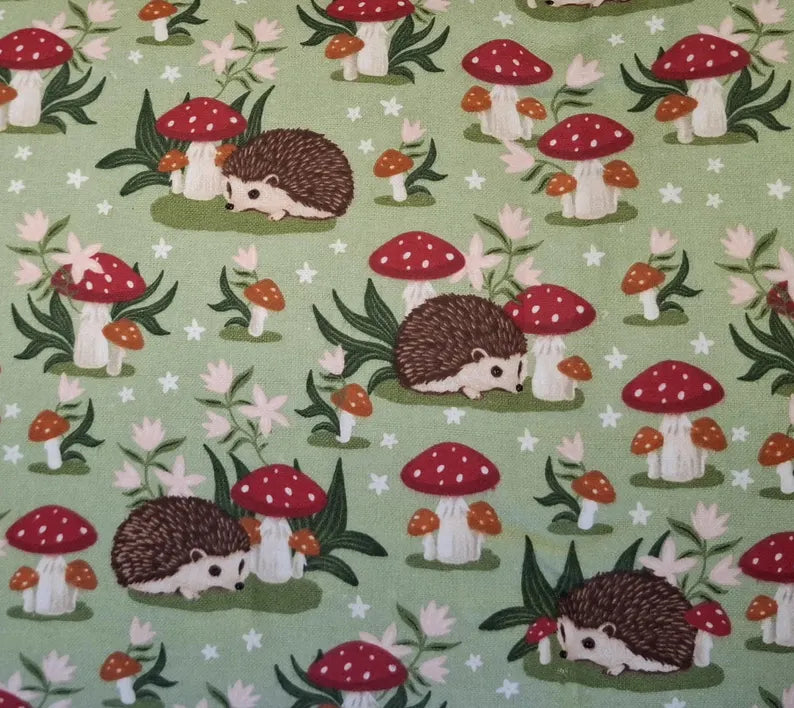Hedgehog Toadstool Mushroom Print ♥ Flannel