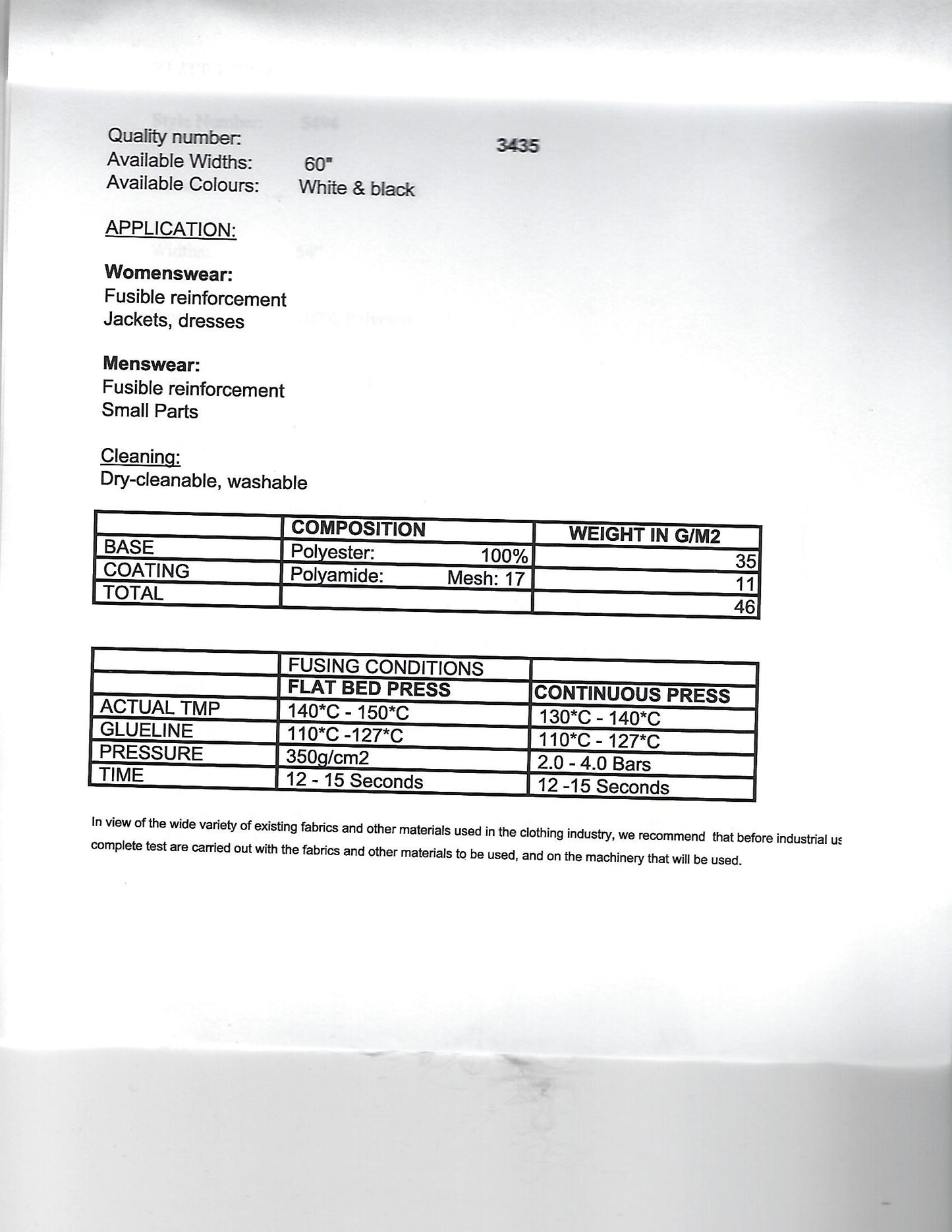 Fusible Interfacing Fabric Stabilizer - 100% polyester - BY THE YARD - 36"x 60" - iron on fusing
