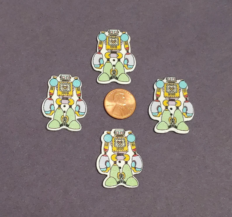 Cute Robots Wooden Buttons - Set of 6