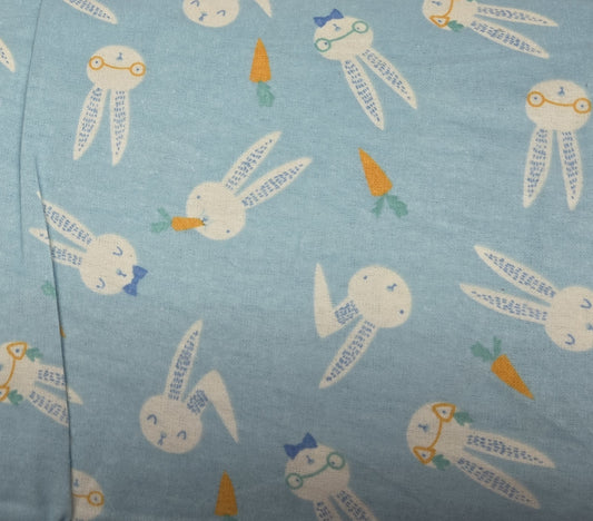 Easter Bunnies & Carrot Toss on Blue ♥ Flannel