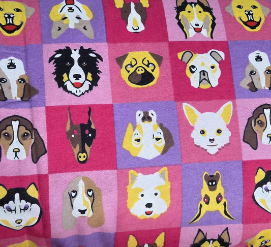 Dog Heads in Squares on Pink ♥ Flannel