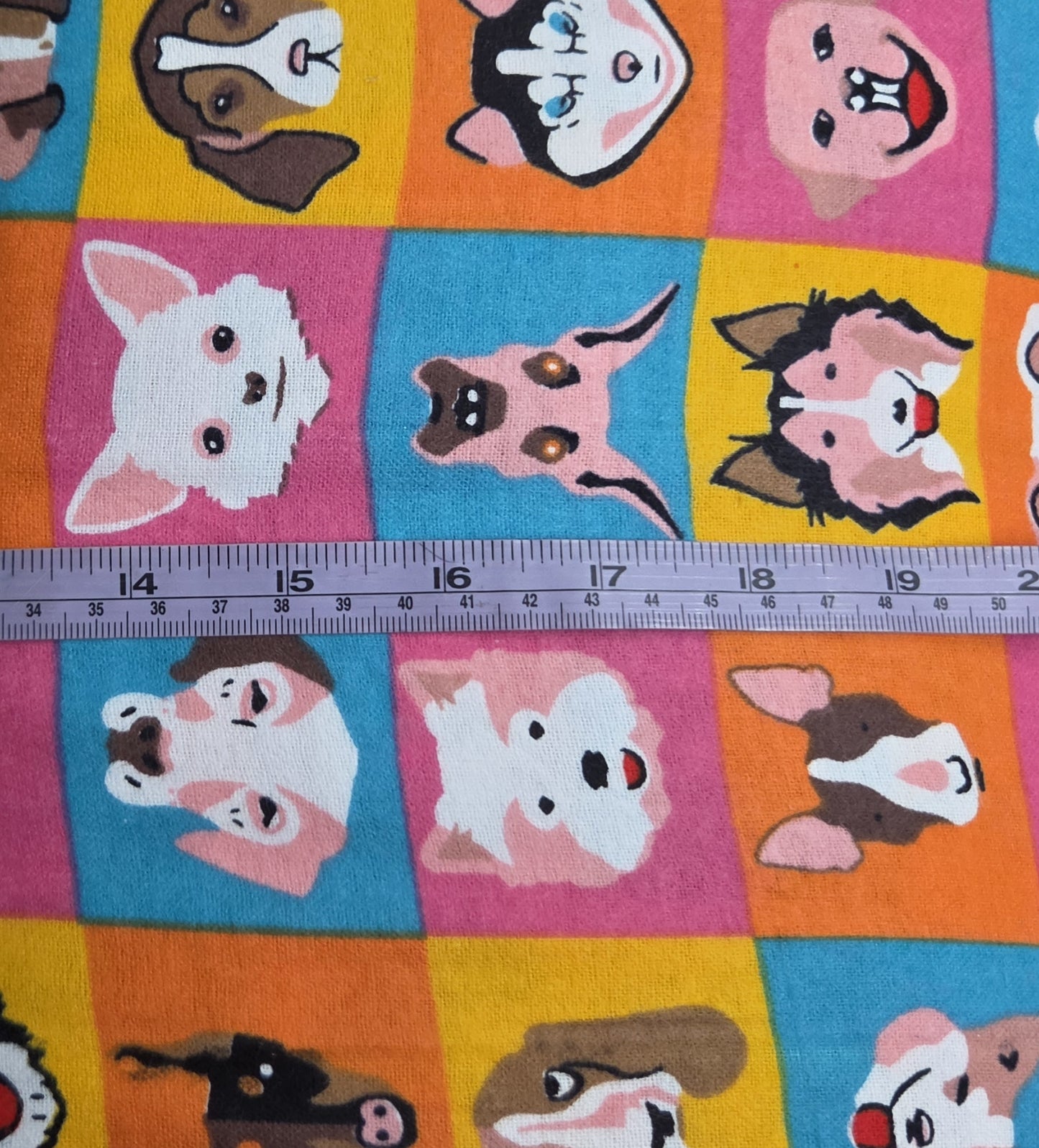 Dog Heads in Squares on Orange ♥ Flannel