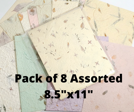 8 x Assorted Sheets of Mulberry Handmade Paper 8.5" x 11"