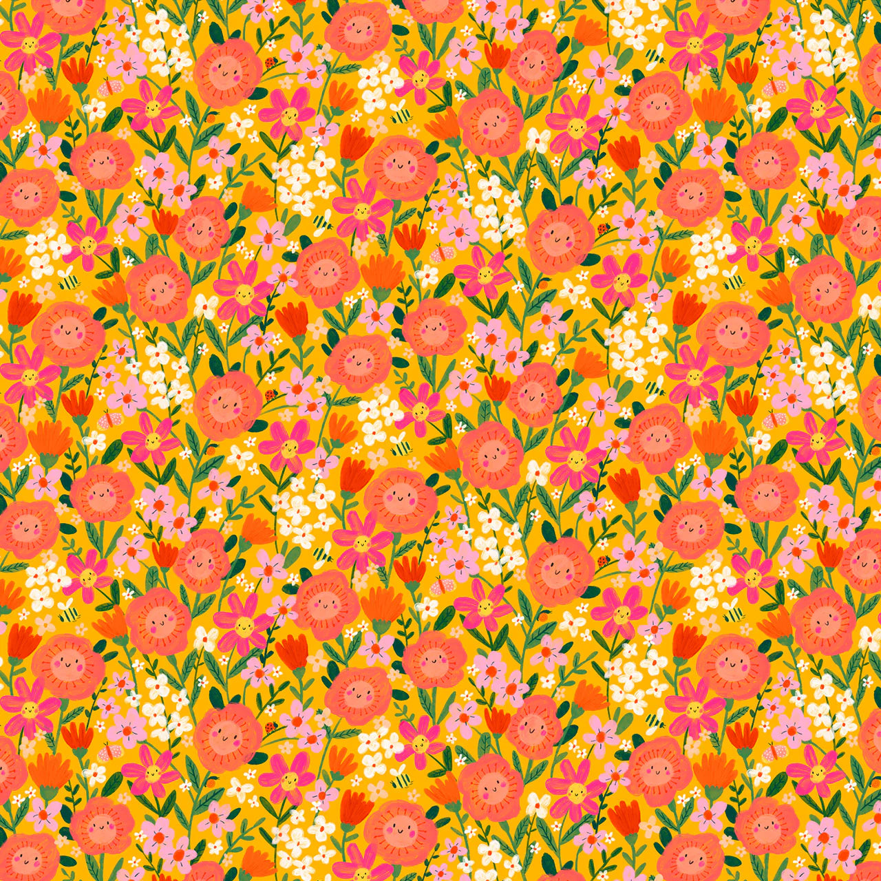 Pink Flowers on Yellow