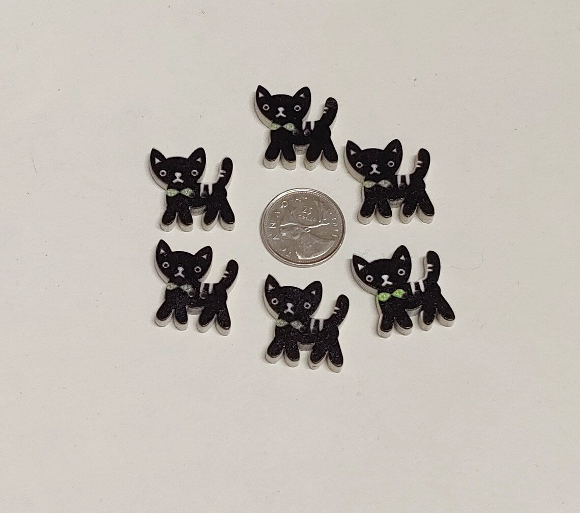 Cat Shape Wooden Buttons - Set of 6
