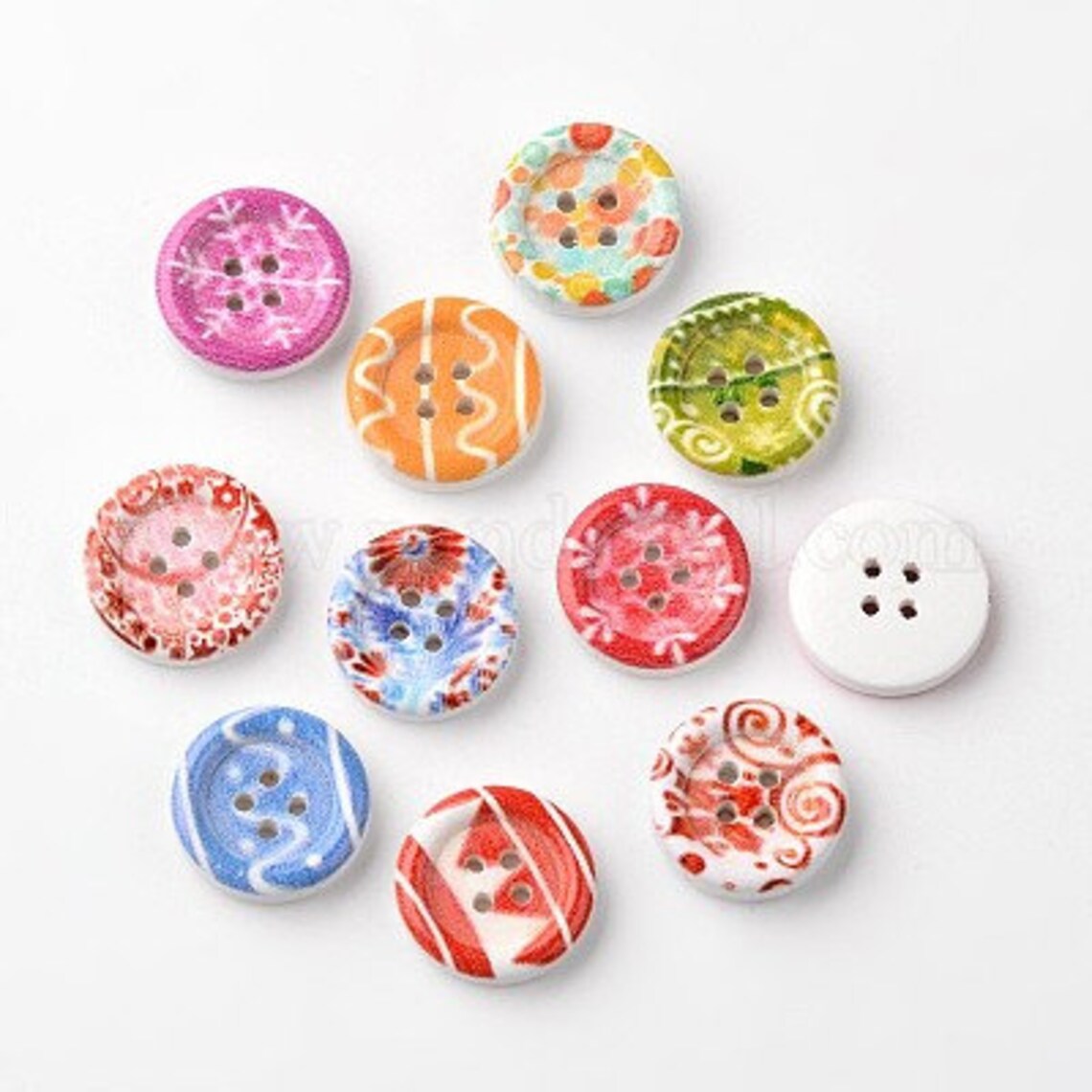 Round Multi Colored Wooden Buttons - Set of 10