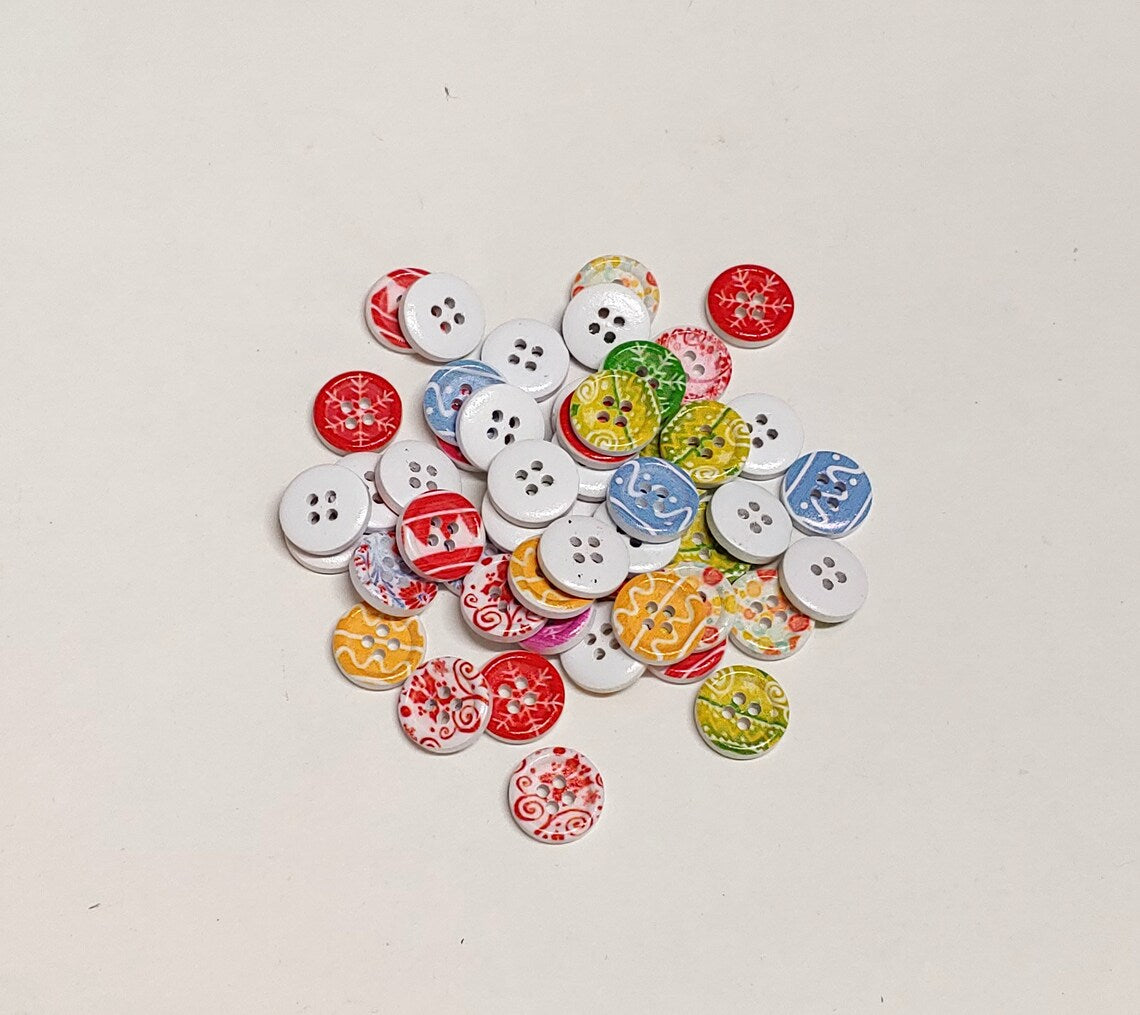 Round Multi Colored Wooden Buttons - Set of 10