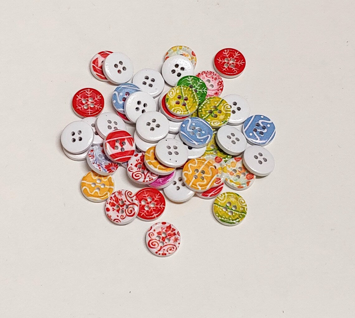 Round Multi Colored Wooden Buttons - Set of 10