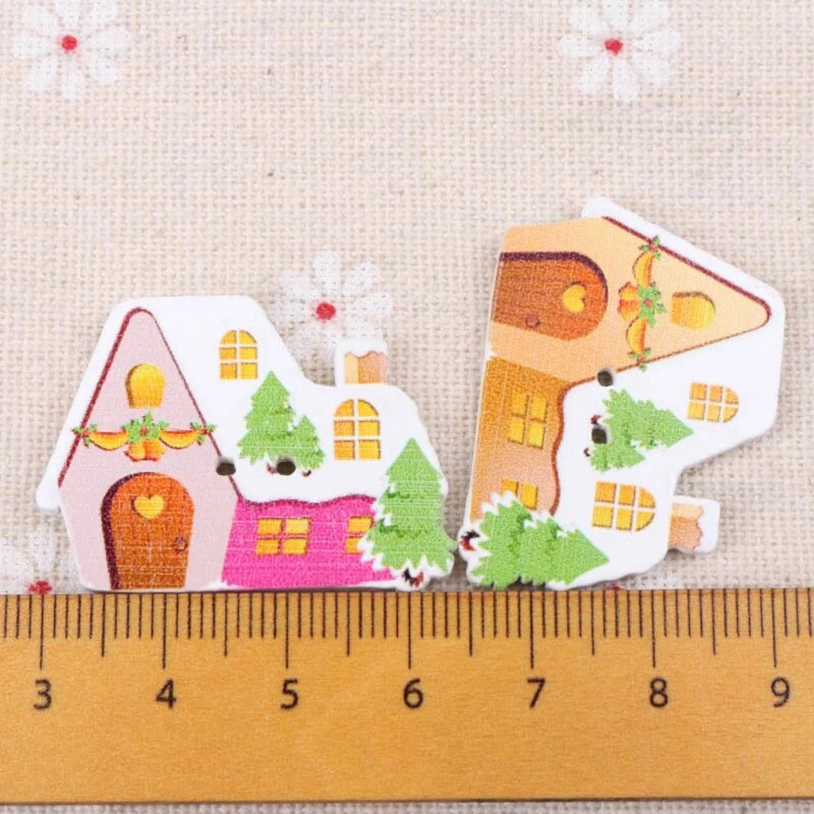 Gingerbread Houses Wooden Buttons - Set of 6