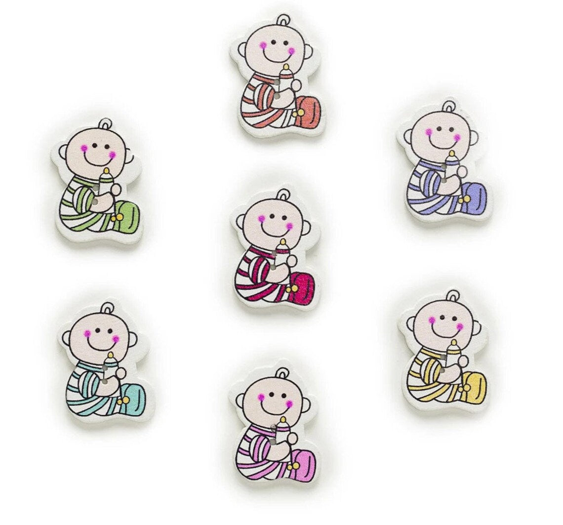 Babies Wooden Buttons - Set of 6