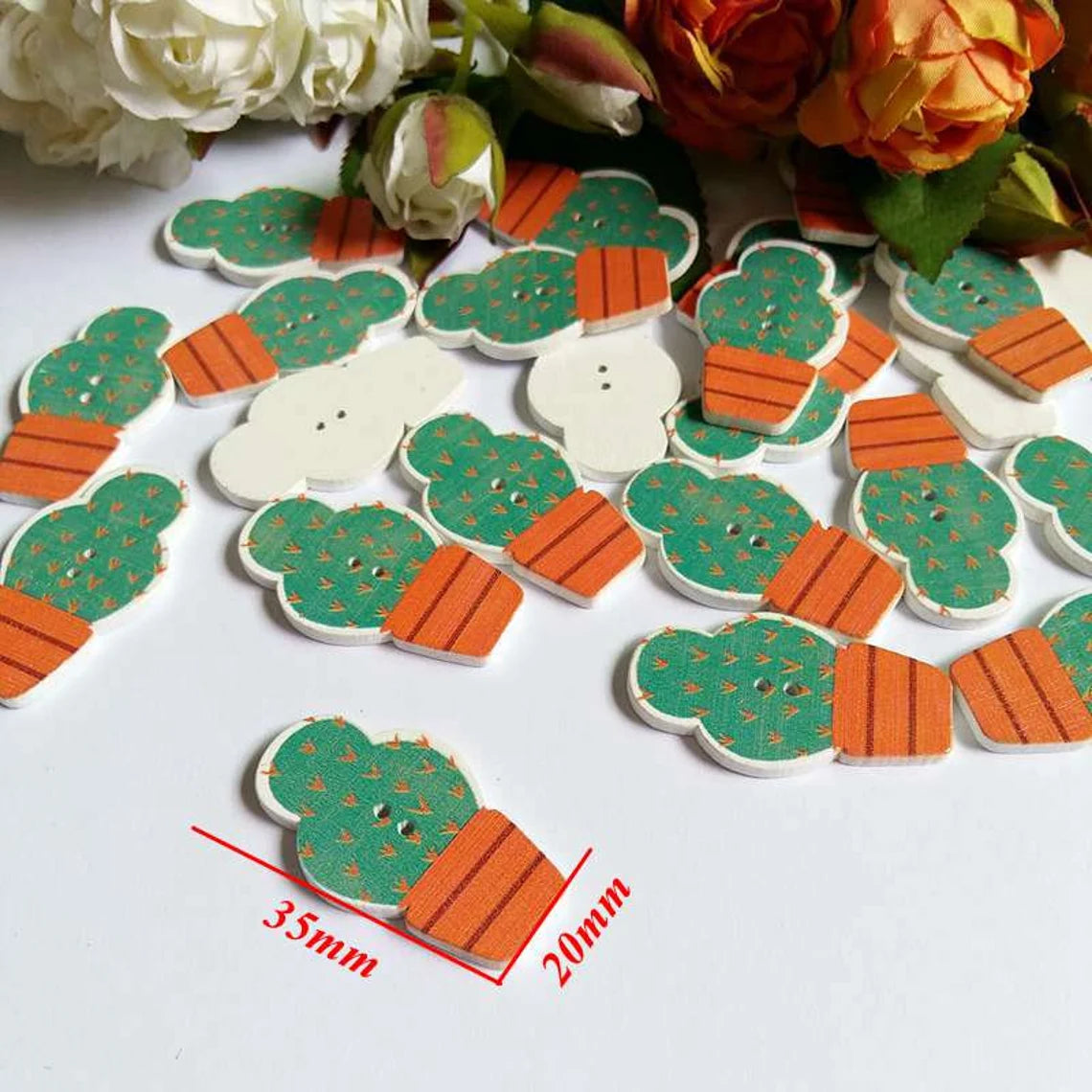 Cute Cactus Wooden Buttons - Set of 6