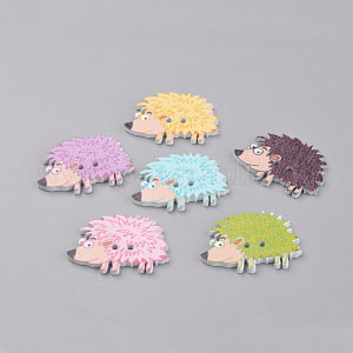 Cute Hedgehog Wooden Buttons - Set of 6