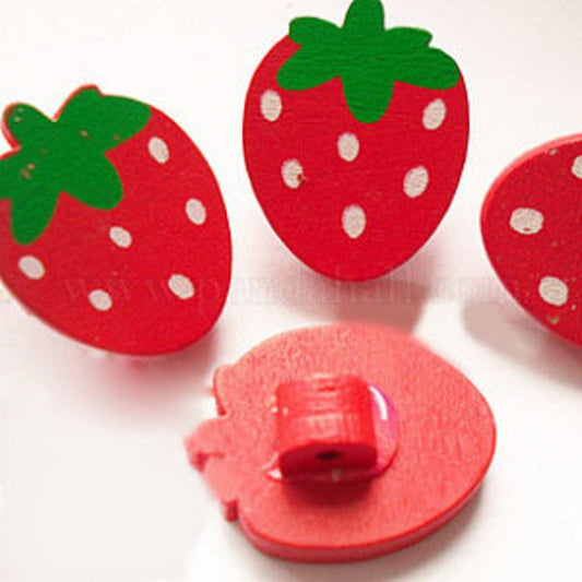 Strawberry Shanked Wooden Buttons - Set of 6