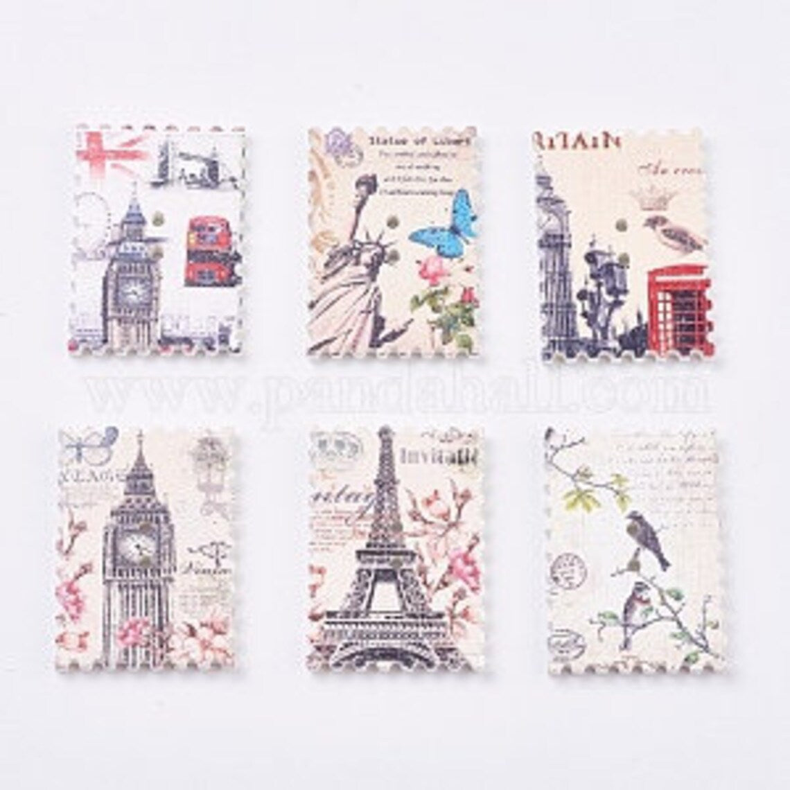 Travel Stamps Wooden Buttons - Set of 6