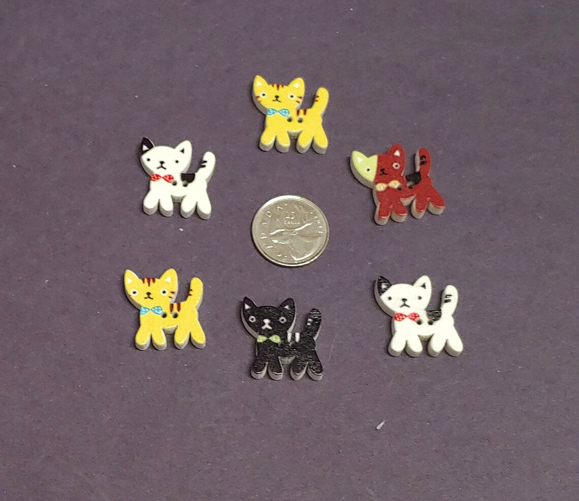 Cat Shape Wooden Buttons - Set of 6