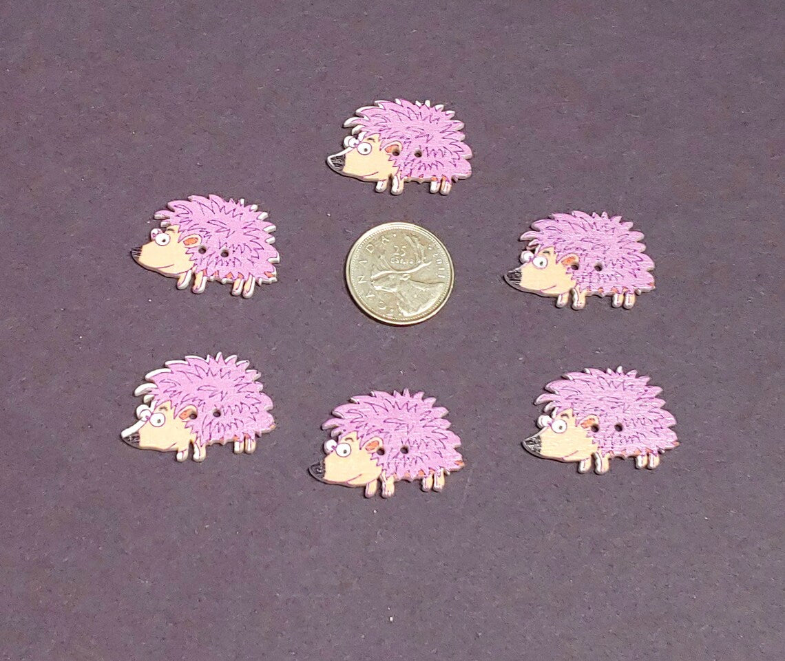 Cute Hedgehog Wooden Buttons - Set of 6