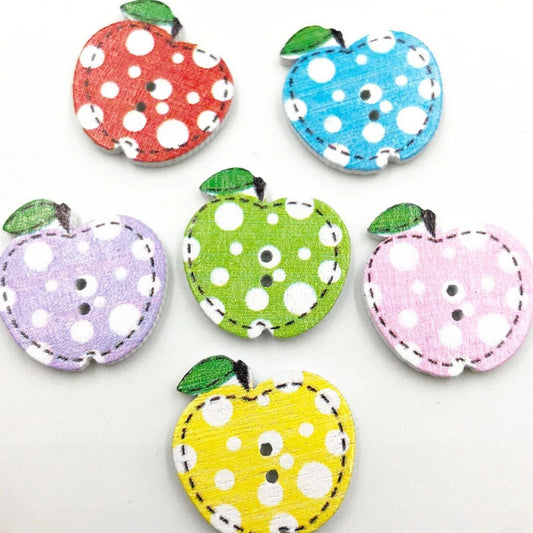 Polka Dot Apples Wooden Buttons - Set of 6