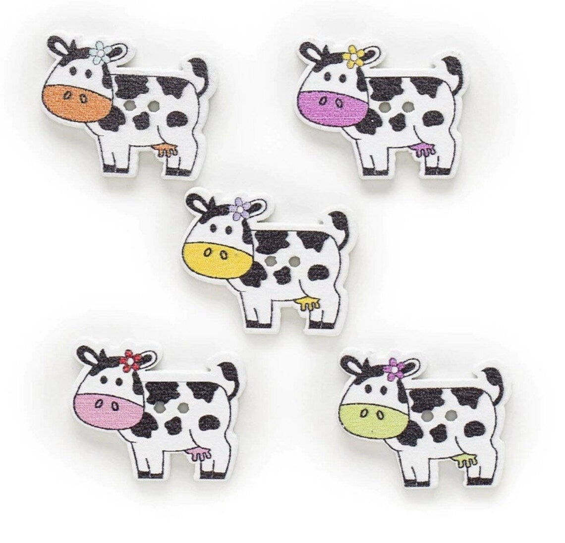 Cows Wooden Buttons - Set of 6