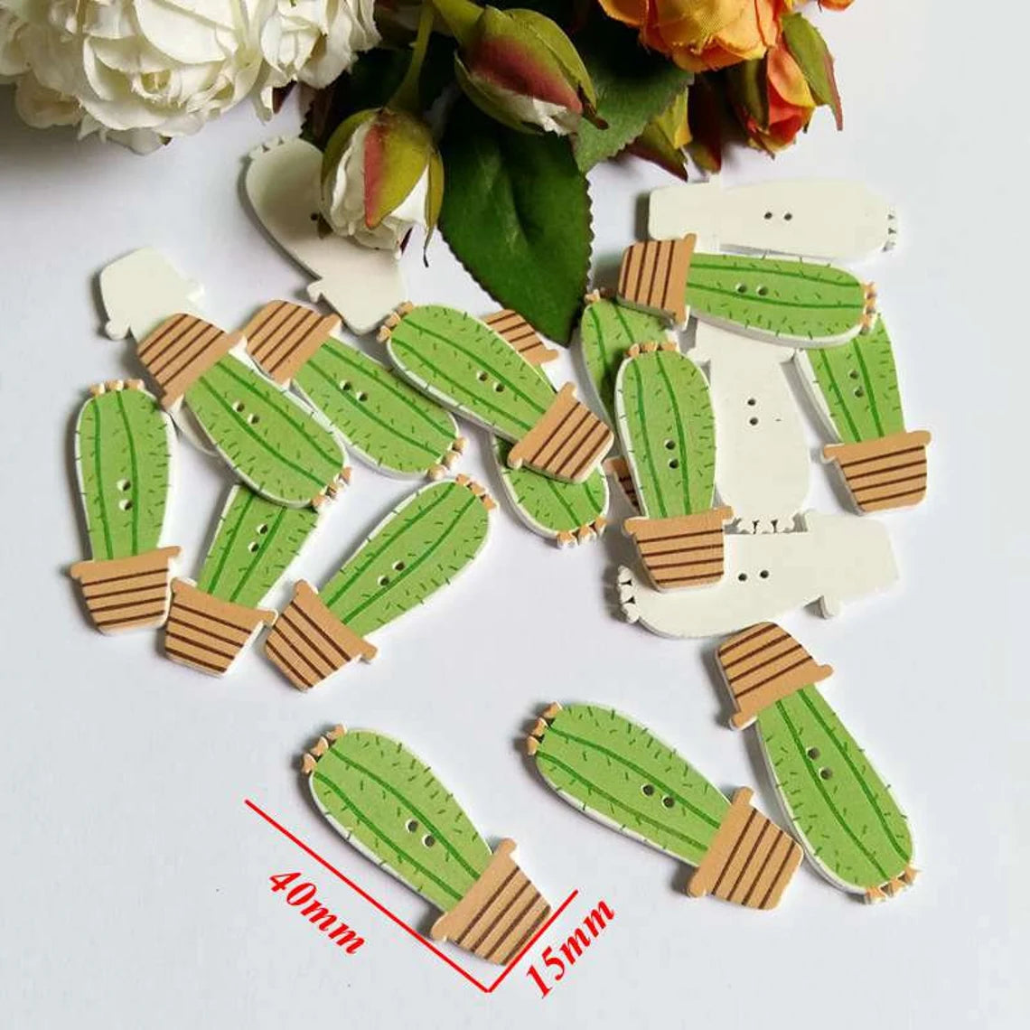 Cute Cactus Wooden Buttons - Set of 6