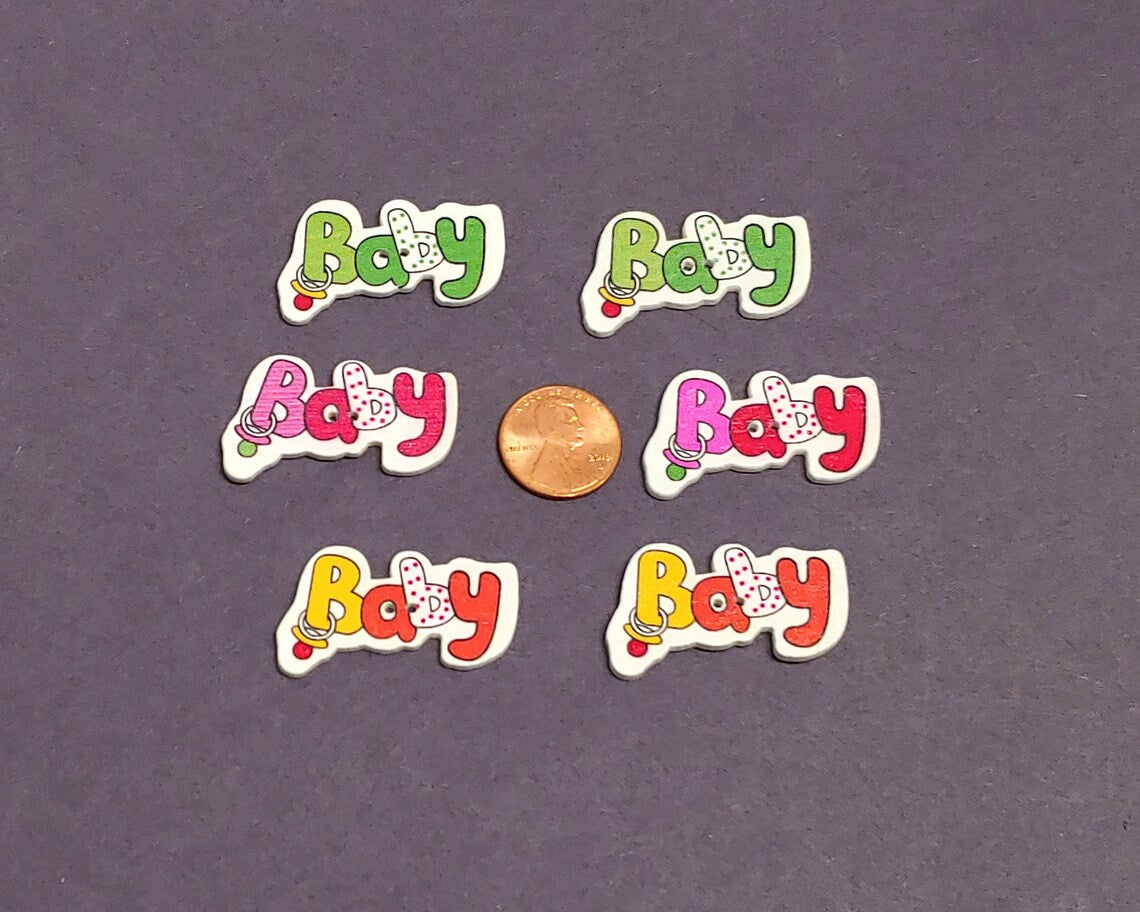 BABY Word Wooden Buttons - Set of 6