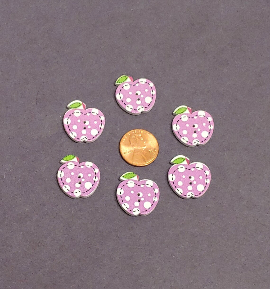 Polka Dot Apples Wooden Buttons - Set of 6