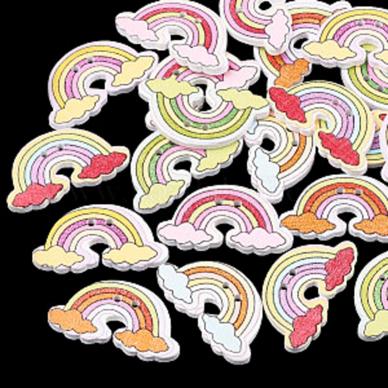 Rainbow Clouds Wooden Buttons - Set of 6