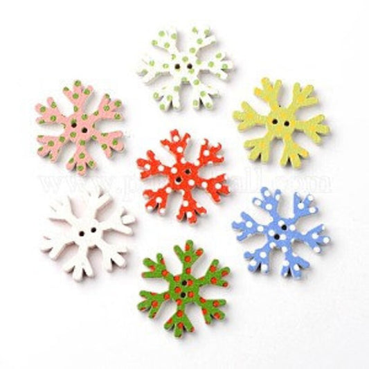 Snowflakes Wooden Buttons - Set of 6
