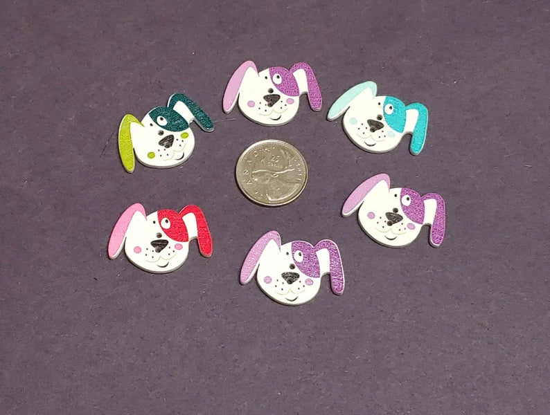 Dog Faces Wooden Buttons - Set of 6