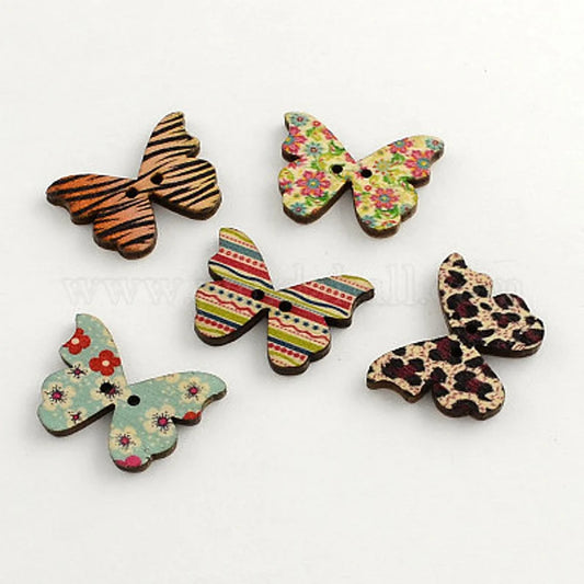 Butterfly Shape Wooden Buttons - Set of 6