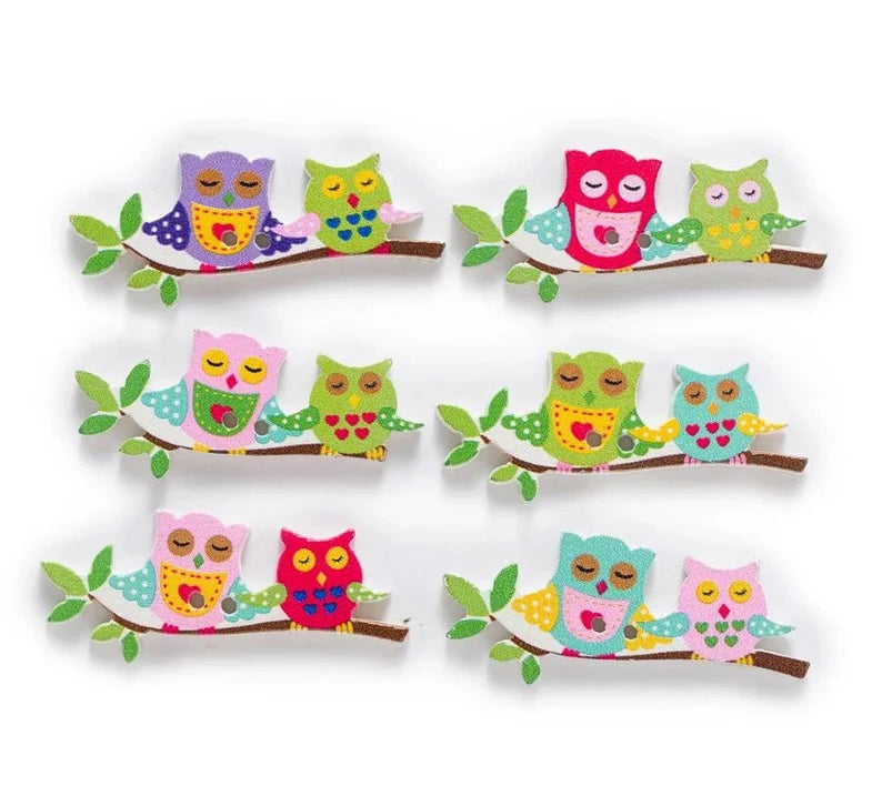Sleepy Owls Wooden Buttons - Set of 6