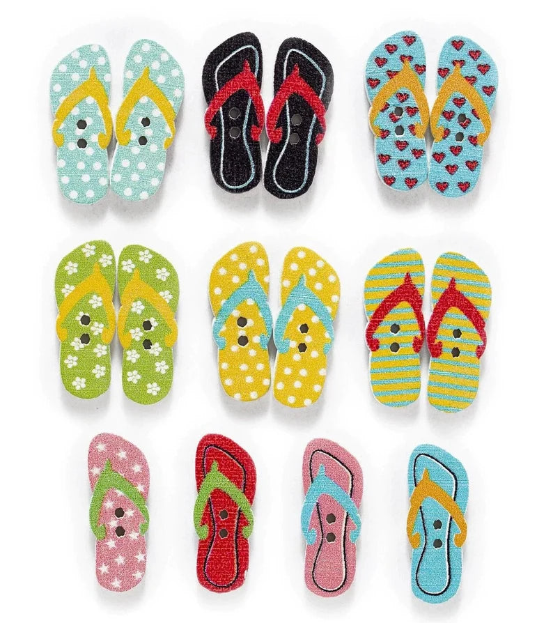 Flip Flop Sandals Wooden Buttons - Set of 10