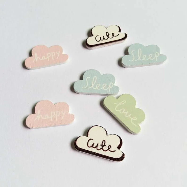 Cute Clouds Wooden Buttons - Set of 6