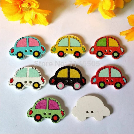 Colorful Car Wooden Buttons - Set of 6