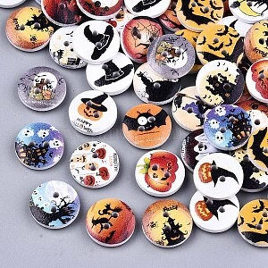 Halloween Themed Round Wooden Buttons - Set of 10