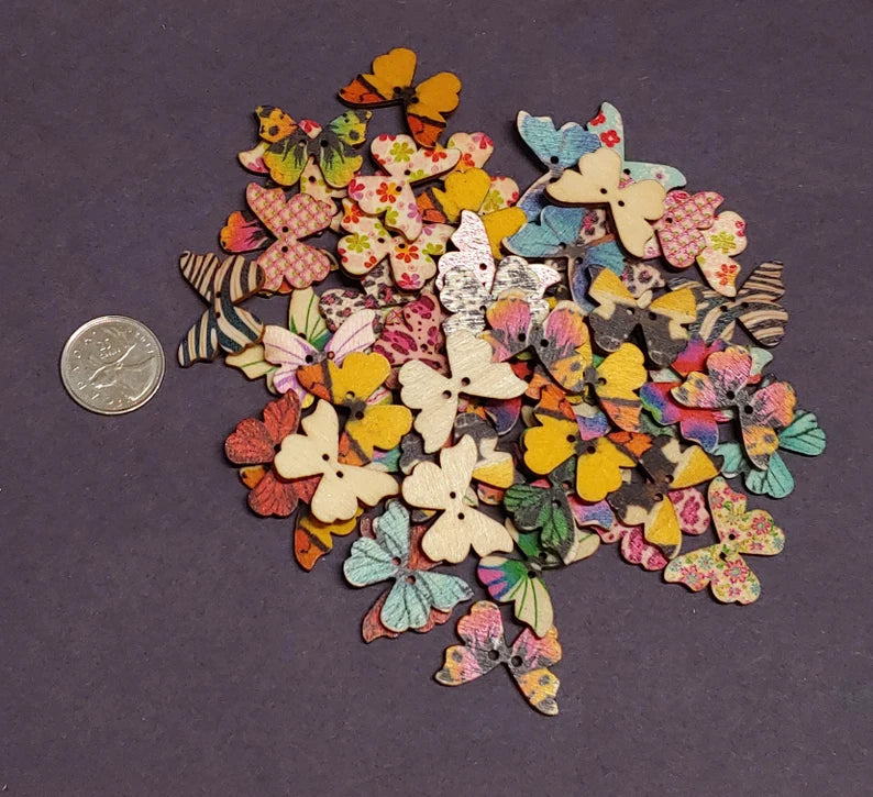 Butterfly Shape Wooden Buttons - Set of 6