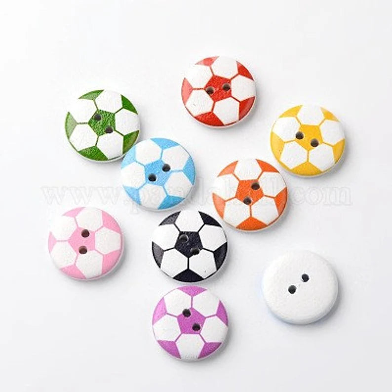 Soccer Balls Themed Wooden Buttons - Set of 6