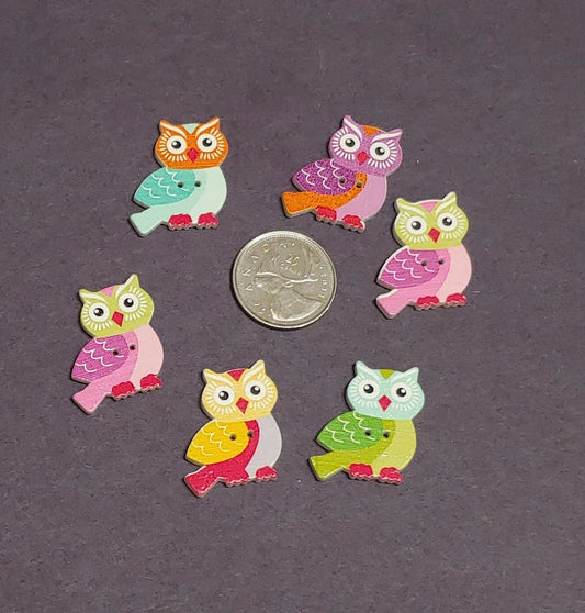 Cute Owl Print Wooden Buttons - Set of 6