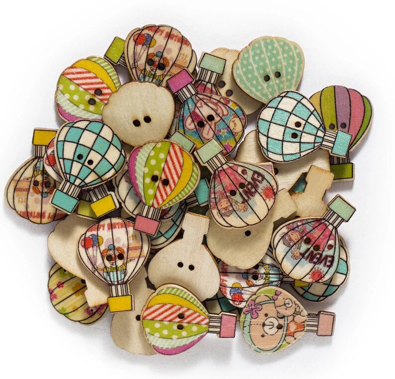 Hot Air Balloons Wooden Buttons - Set of 6