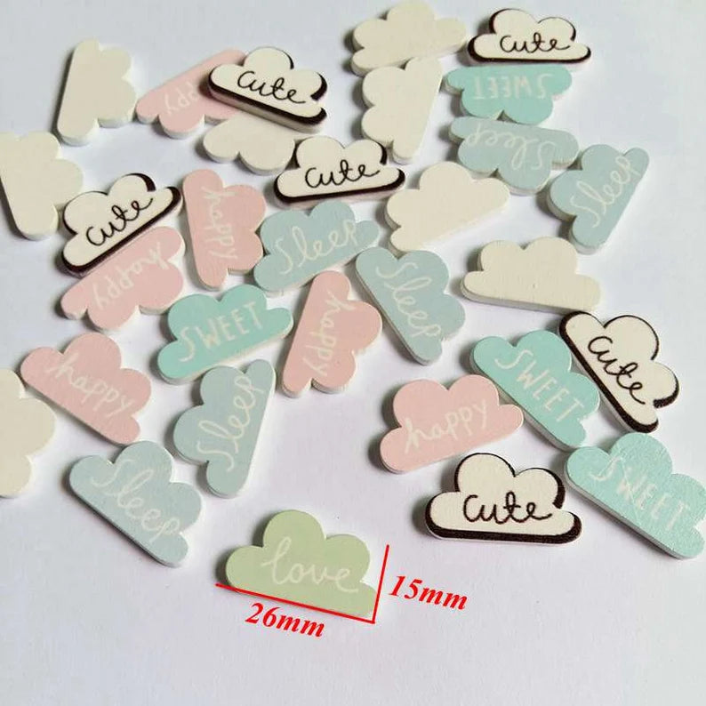 Cute Clouds Wooden Buttons - Set of 6