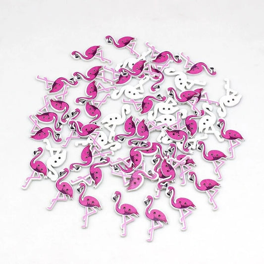 Pink Flamingo Wooden Buttons - Set of 6