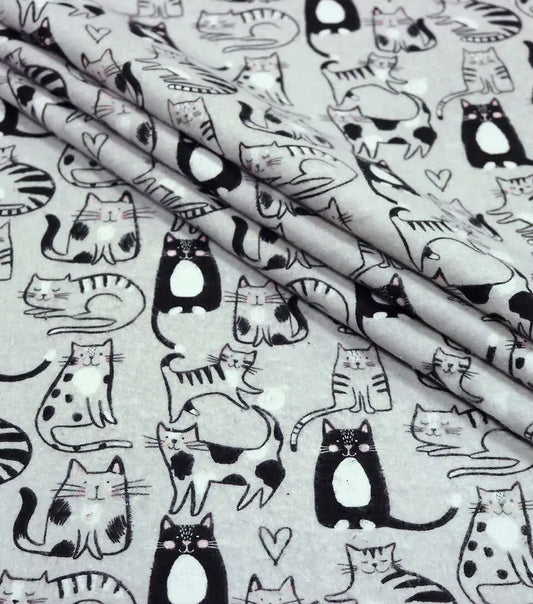 Sketched Kitties on Gray ♥ Flannel