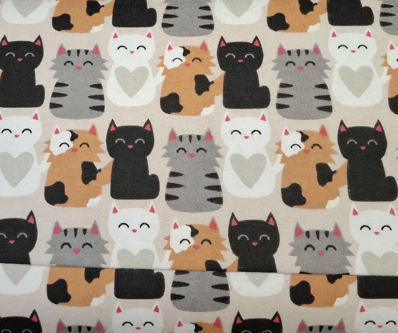 Close Together on Beige Cat Print ♥ Flannel