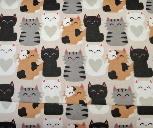 Close Together on Beige Cat Print ♥ Flannel