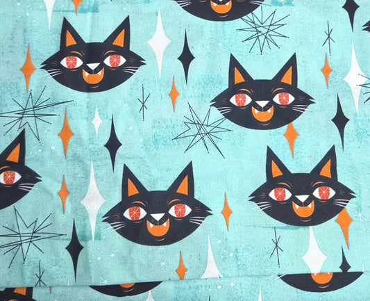 Mid Century Modern Halloween Cat on Aqua